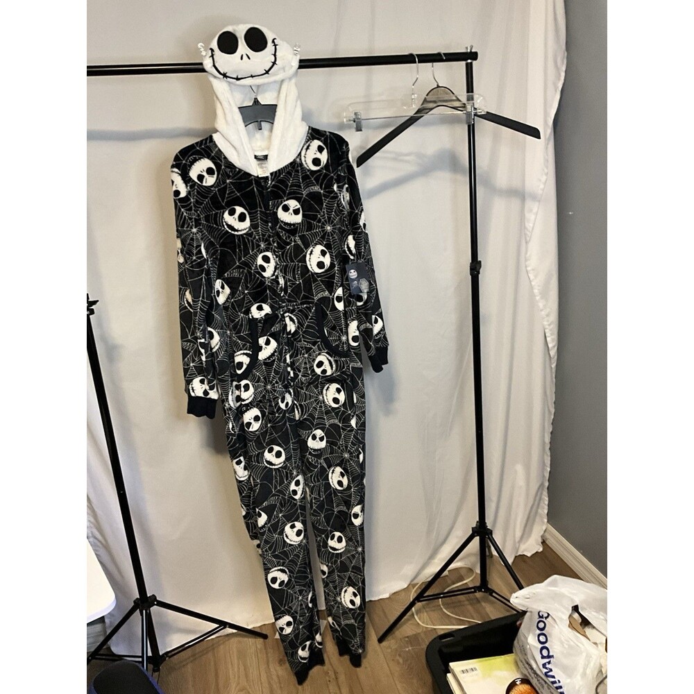 Adult Nightmare Before Christmas 1 Piece Zip Up Hooded Pajamas Large ( 12-14)